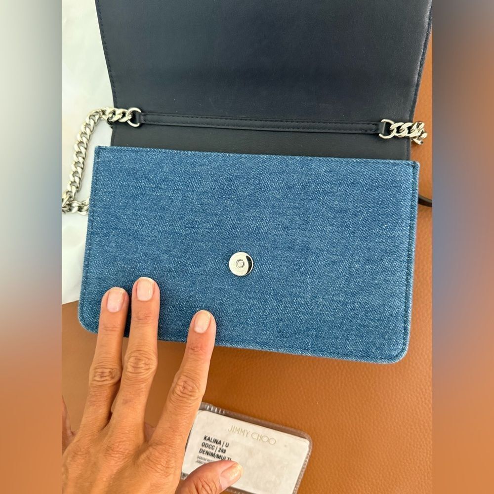 Jimmy Choo Kalina Blue Suede Chain Wallet - Picture 6 of 12